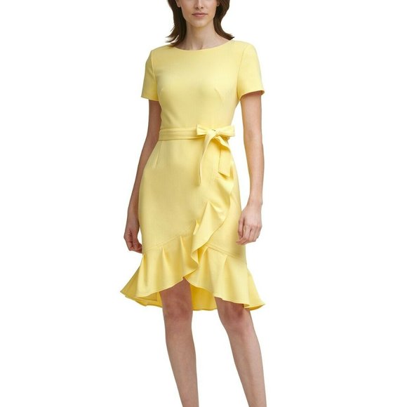 CALVIN KLEIN NWT DRESS YELLOW POPCORN PETITE SIZES - Picture 1 of 3